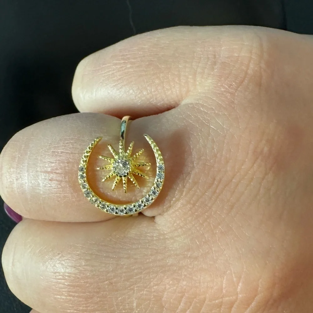 Crescent and Star Ring in gold plated Sterling Silver Adjustable Star Moon Ring